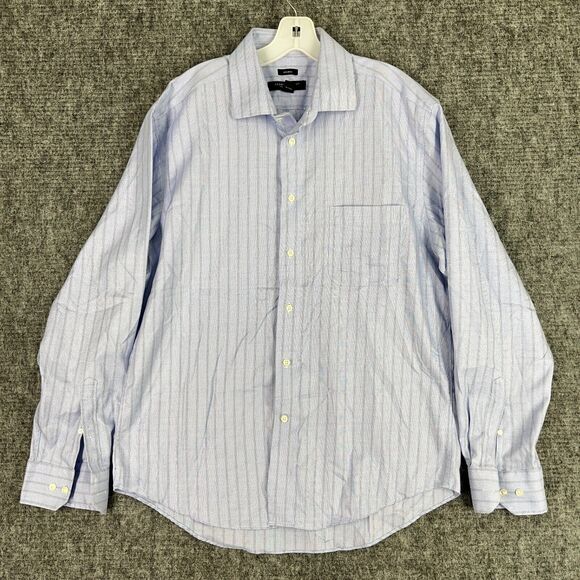 Pronto Uomo Mens Dress Shirt Exyta Large‎ Blue Non Iron Cotton Woven Oxford - Picture 1 of 6